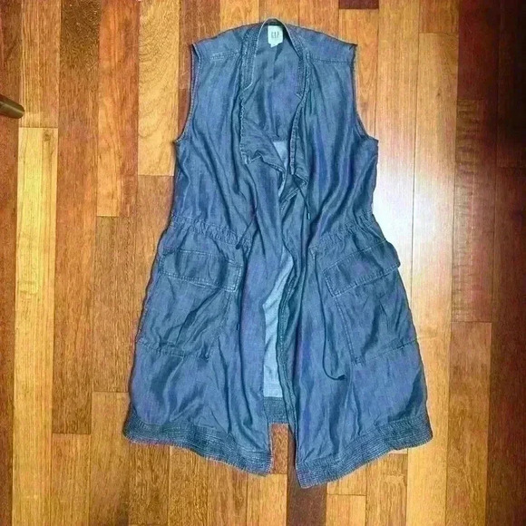 GAP | Long “denim” lyocell vest size small  (fits larger) - Picture 1 of 5